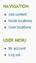 nav and user menus